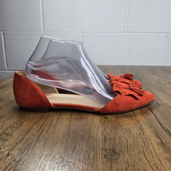 J. Crew Orange Red Suede Kilted Pointed Toe Dorsay Tassel Flats - Picture 13 of 13